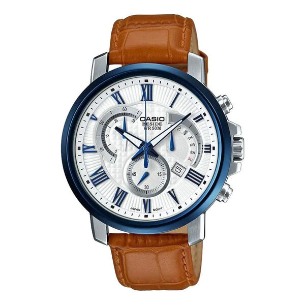

Часы Men's CASIO Quartz Watch Leather Strap White Dial Analog Mens, белый