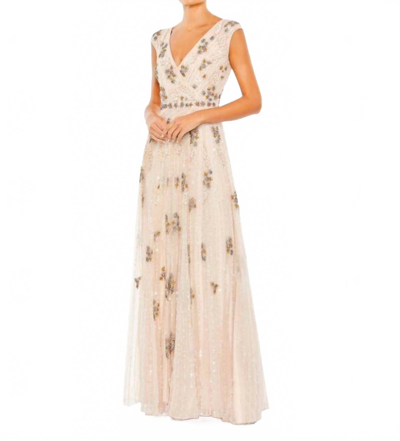 

Платье с кружевными каплевидными рукавами в нежно-розовом цвете Mac Duggal