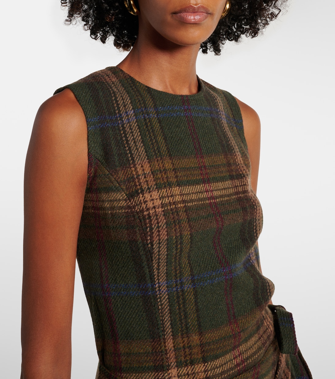 Пледовое платье миди из смесовой шерсти Polo Ralph Lauren, Green Multi Plaid — фото 4