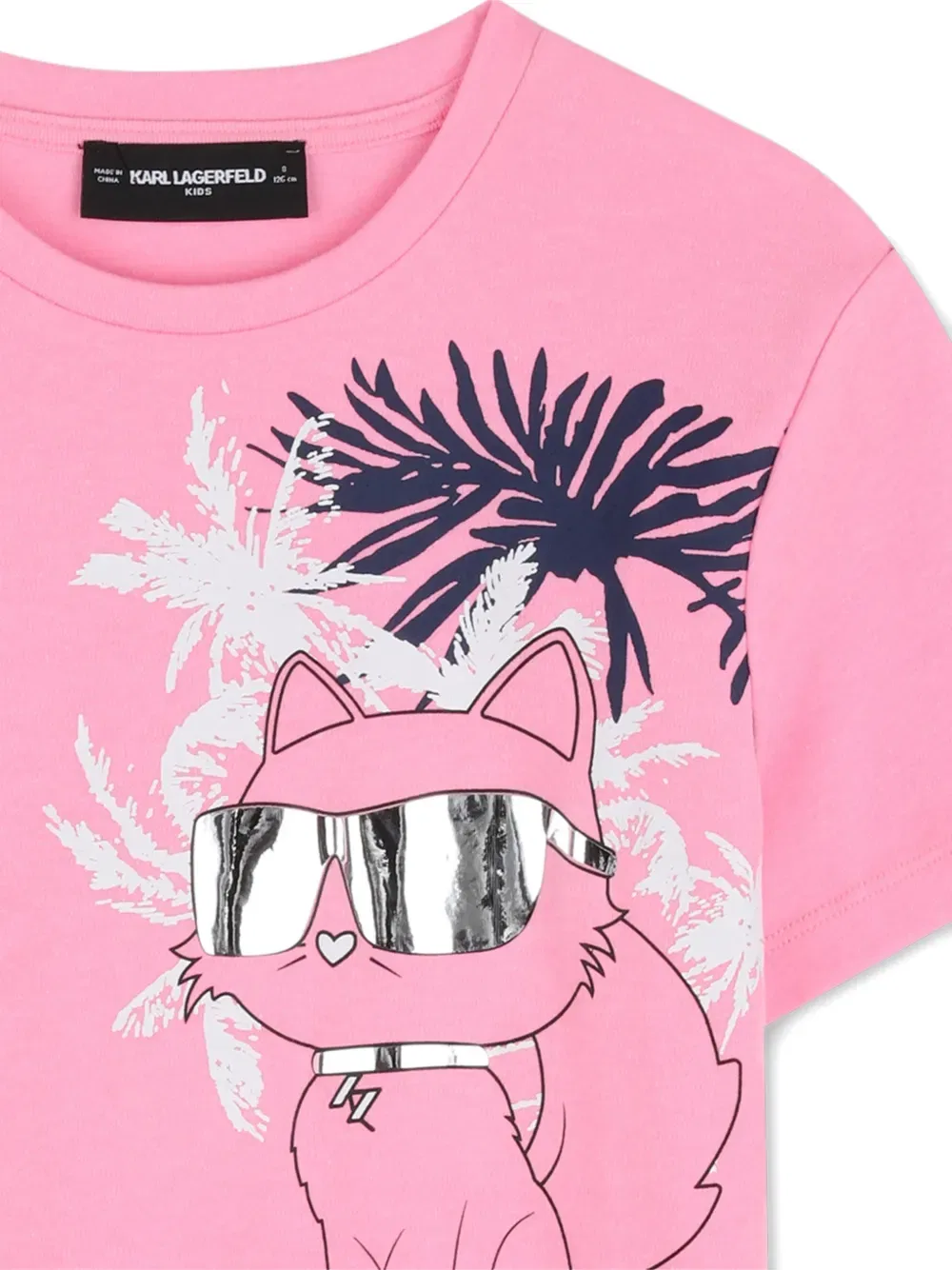 Футболка с кошачьим принтом Karl Lagerfeld Kids, розовый — фото 3
