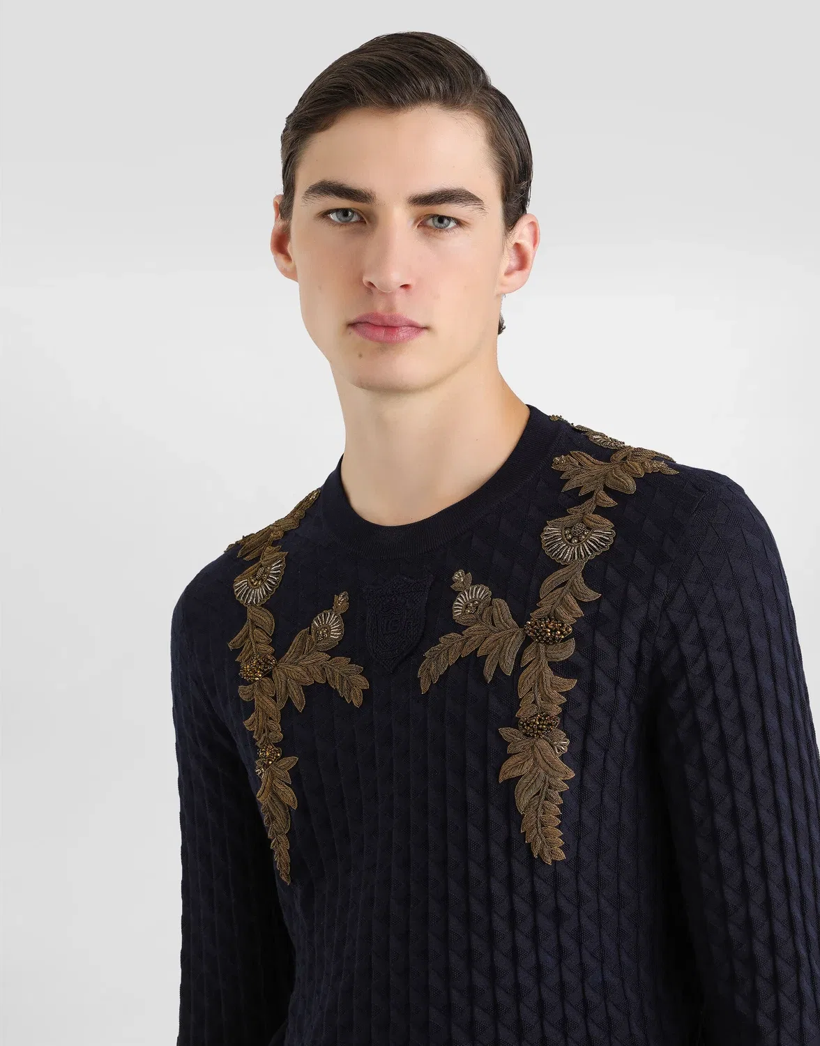 Шелковый пуловер с микроточечной строчкой DOLCE & GABBANA, синий — фото 4