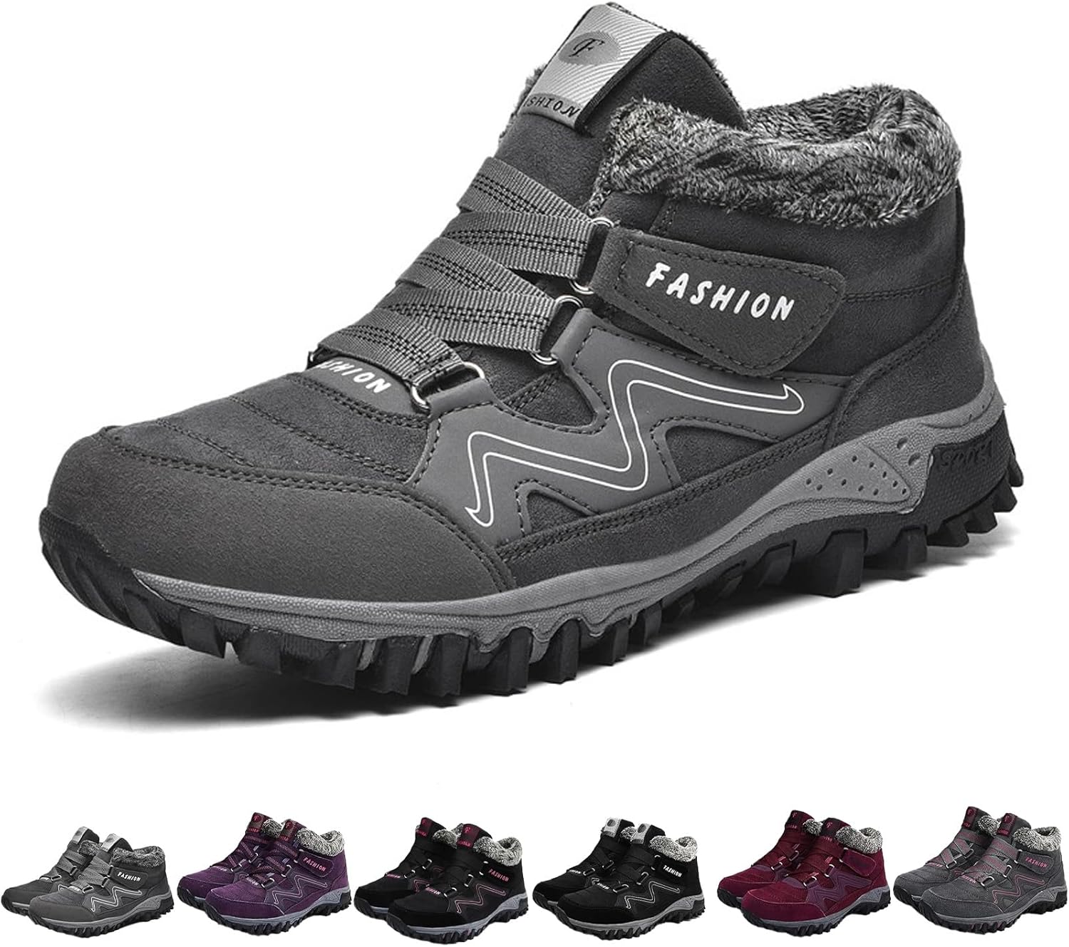 

Женские/мужские зимние теплые ботинки, противоскользящие прогулочные плюшевые треккинговые кроссовки, теплые водонепроницаемые короткие ботинки для снега Ghtrhsb, серый