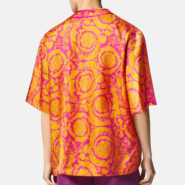 Рубашка с V-образным вырезом VERSACE желто-розовая — фото 4