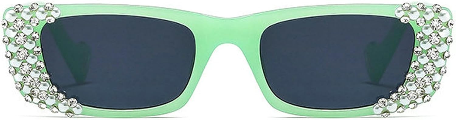 

COTIA Модные квадратные солнцезащитные очки с бриллиантами, стразами и жемчугом для женщин и мужчин, блестящие прямоугольные, стильные, для вечеринок. Солнцезащитные очки для украшения дома, Green 1