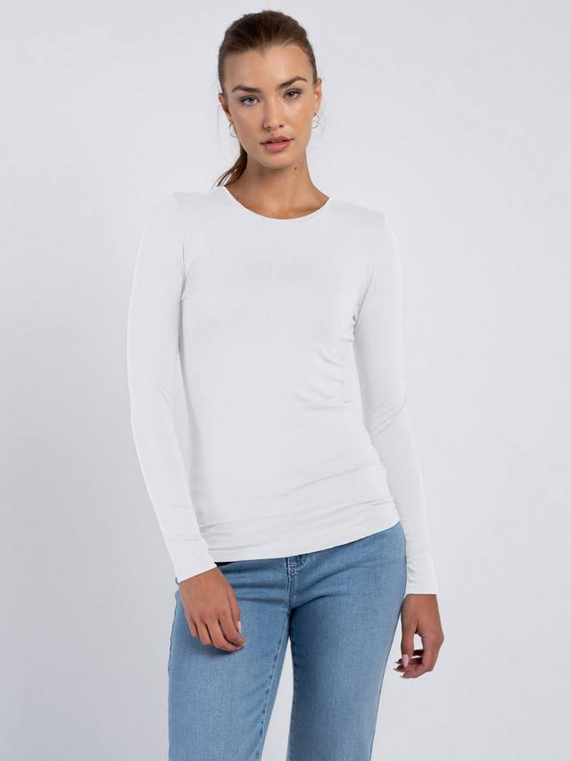 

Шелковый топ с длинными рукавами и круглым вырезом Celtic & Co., Chalk White