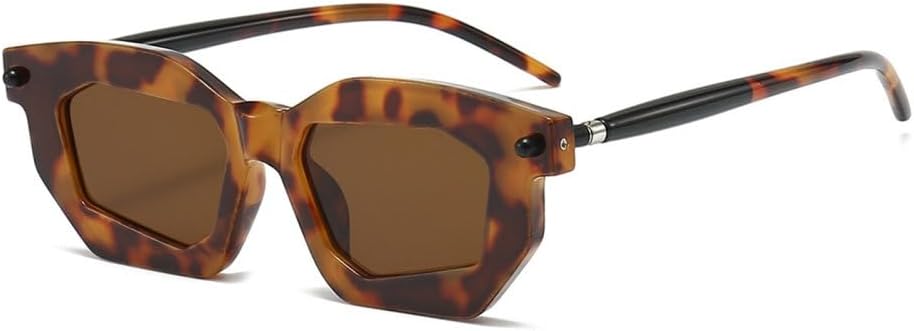 

Солнцезащитные очки Polygon Cat Eye для женщин, двухцветные, модные, с прозрачными линзами; очки для мужчин в стиле панк с заклепками, уникальные солнцезащитные очки UV400 TYUVIVO, Leopard