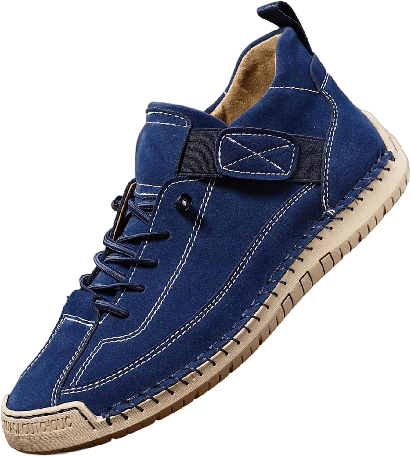 

Мужские кожаные ботинки-чукка на щиколотку, ручная работа, удобная кожаная обувь, слипоны с мягкой ортопедической поддержкой для походов, кемпинга и вождения Generic, темно-синий