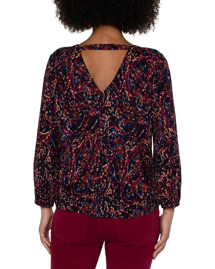 

Топ Liverpool Los Angeles 3/4 Sleeve Double V-Neck Woven Top, цвет Batik Paisley All Over Print