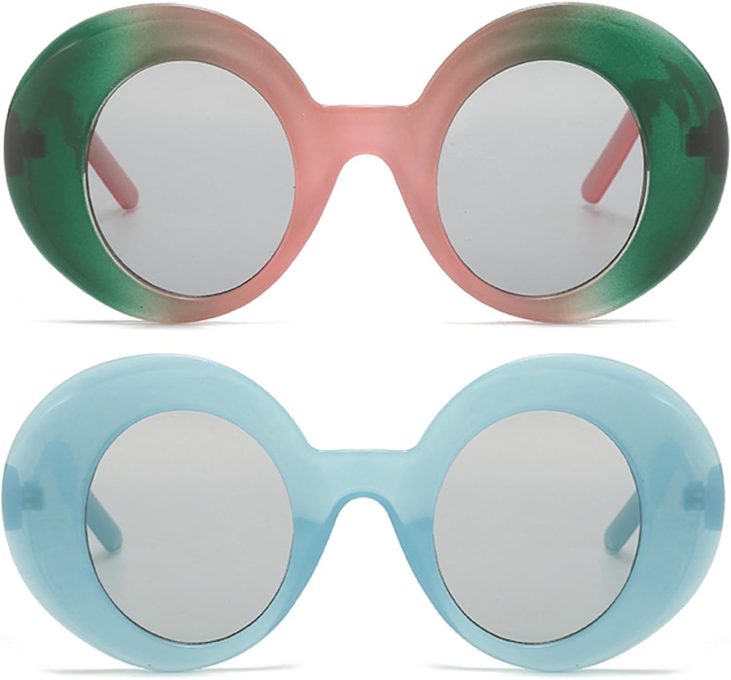 

Винтажные большие круглые солнцезащитные очки с синим градиентом для женщин, модные большие очки «кошачий глаз», женские овальные очки в стиле Y2K mincl, 2pcs-green Pink&blue