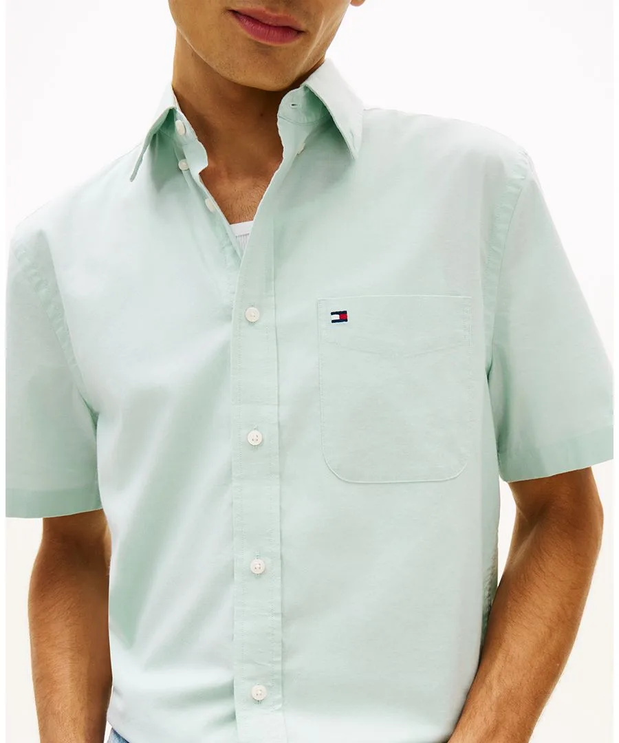 Мужская рубашка Оксфорд с коротким рукавом Tommy Hilfiger, Crushed Mint — фото 3