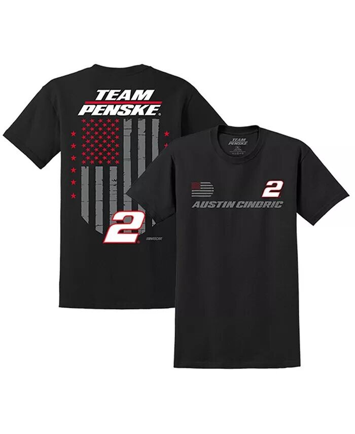 

Мужская черная футболка Austin Cindric 2023 #2 с американским флагом Team Penske