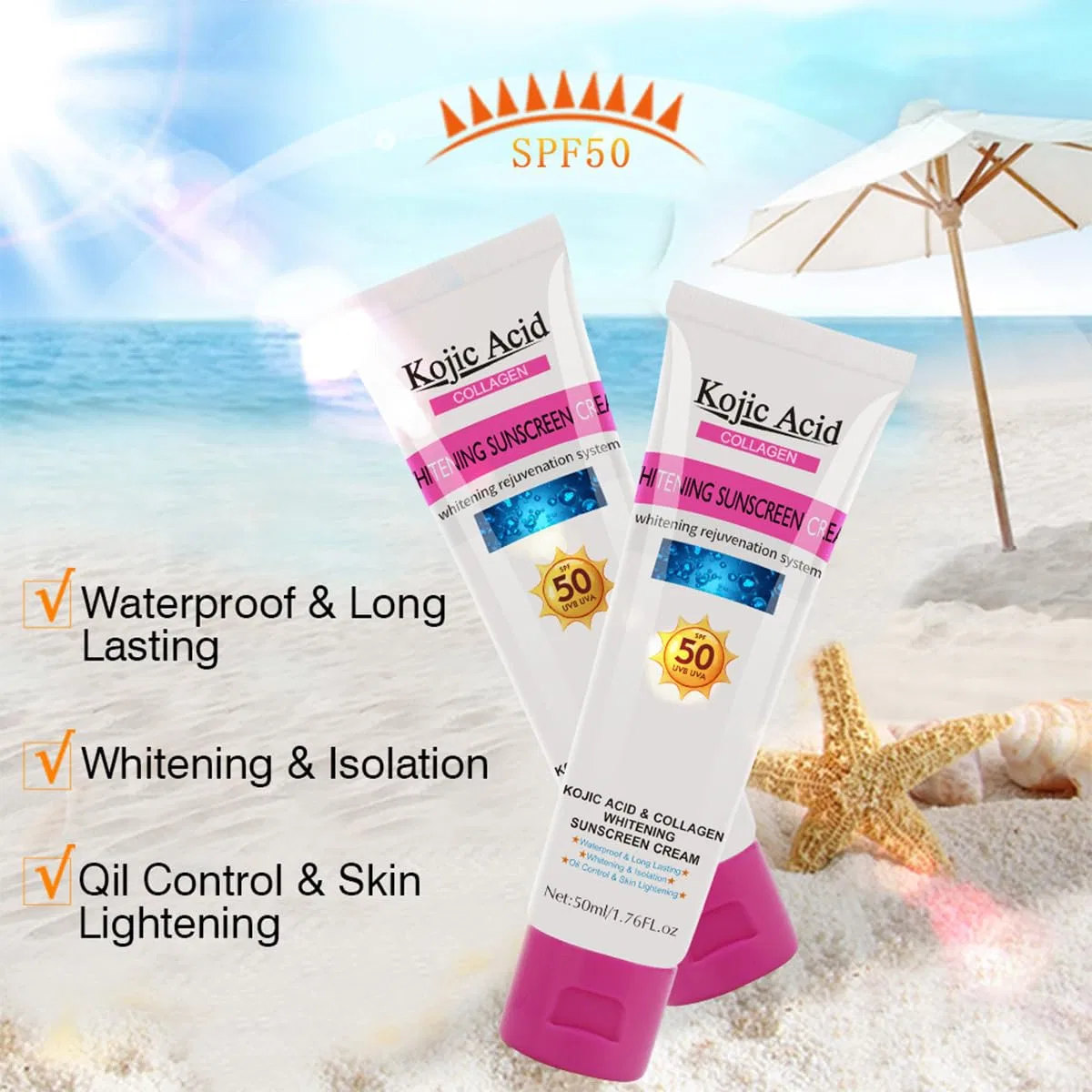 Солнцезащитный крем с койевой кислотой и коллагеном SPF50 Sanzhuan — фото 4