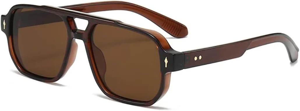 

Классические солнцезащитные очки с двойной перемычкой для женщин и мужчин, модные очки с прозрачными линзами Ocean, трендовые солнцезащитные очки с заклепками для женщин, защита от УФ-излучения UV400 SZVVBKK, Brown