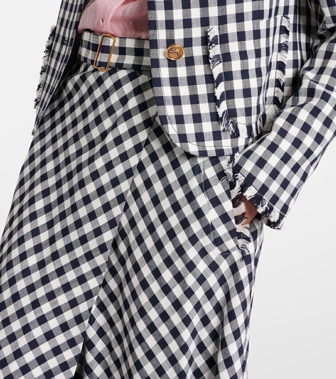 Юбка миди из жаккарда в клетку гингем Etro, Black/Whtie — фото 4