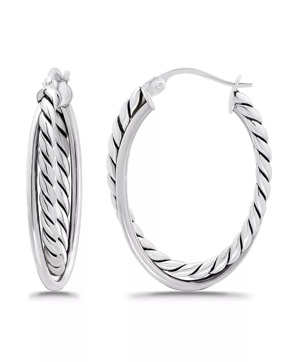 

Овальные, окисленные, двухрядные, полированные, трубчатые серьги-кольца с застежкой-кнопкой Macy'S, silver