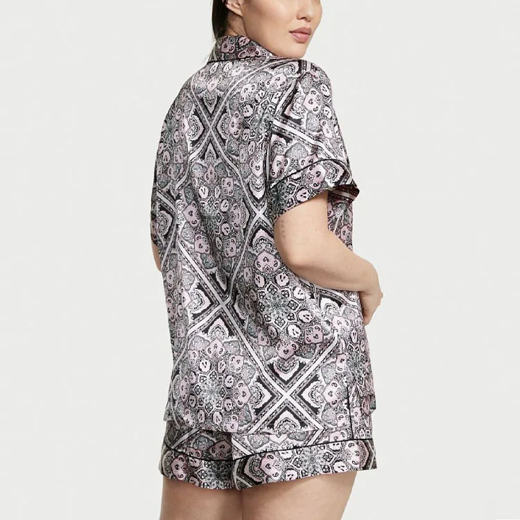 Victoria's Secret Сатиновый короткий комплект пижамы женский черно-белый принт — фото 2