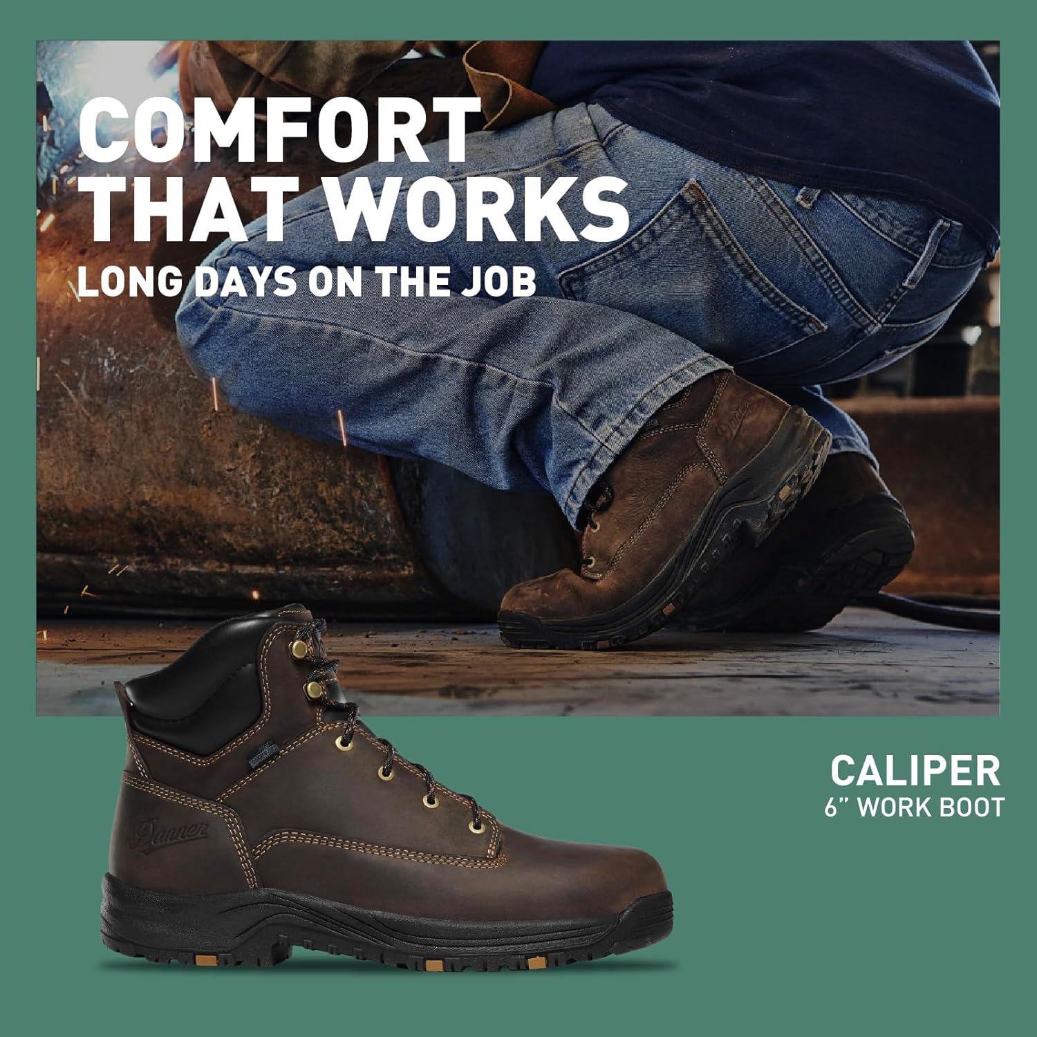 Водонепроницаемые ботинки для мужчин Danner Caliper 6 - полностью натуральная кожа с дышащей подкладкой Danner Dry, стелькой с эффектом памяти и противоскользящей подошвой на пятке, коричневый — фото 2