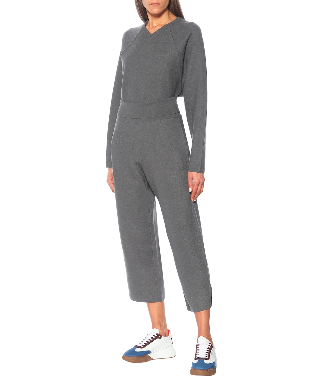 Укороченные брюки широкого кроя из натуральной шерсти Stella McCartney, Light Grey Melange — фото 2