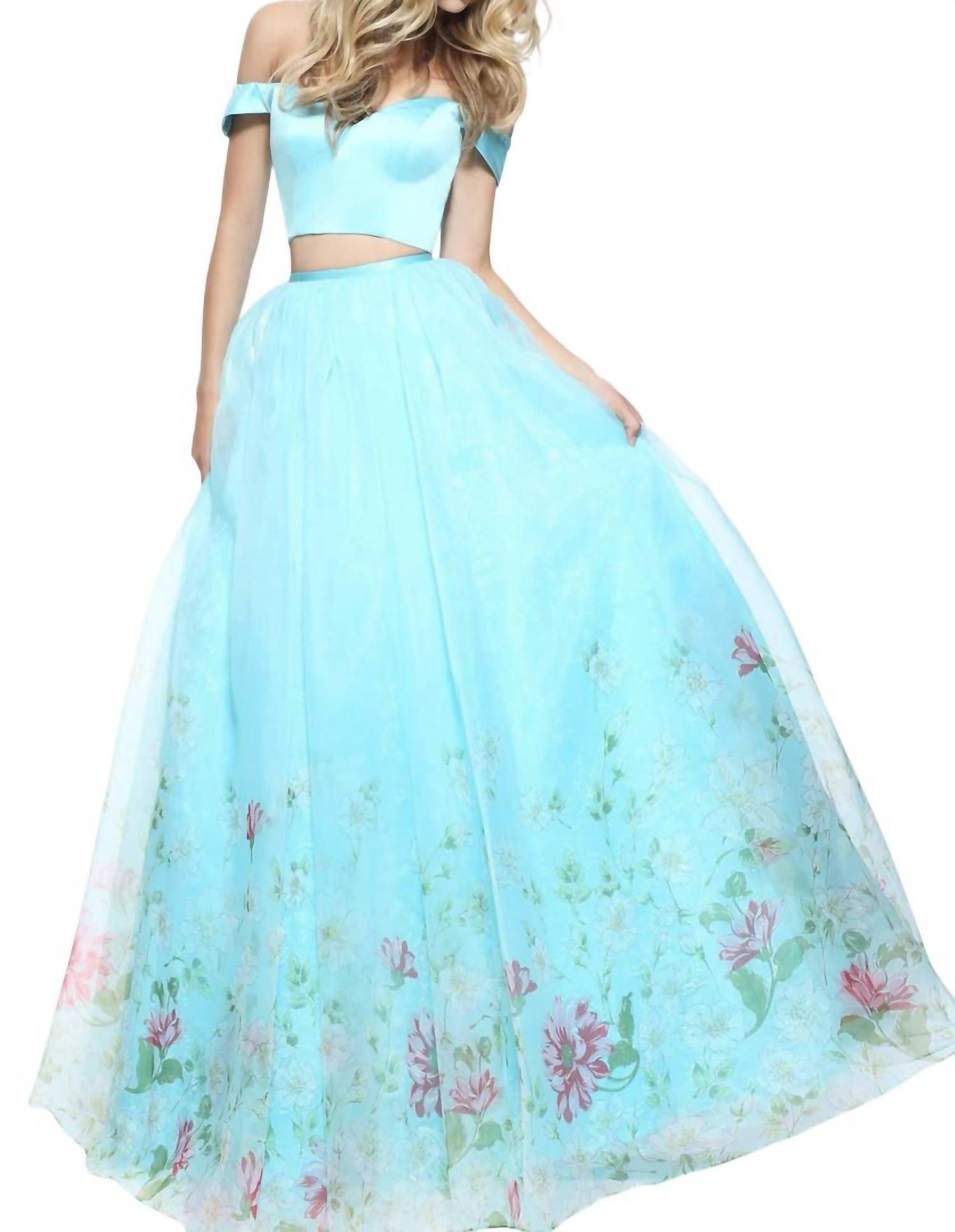 

Выпускное платье из органзы с принтом «Аквамарин» Sherri Hill, цвет aqua print