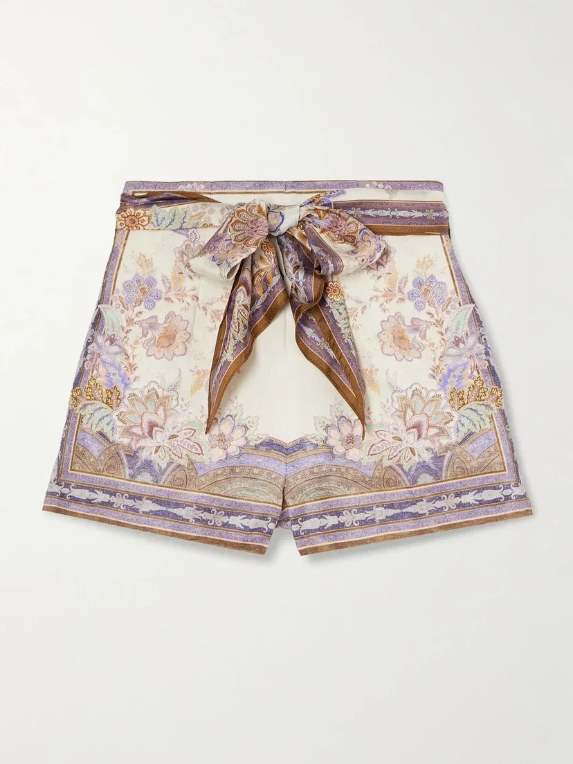 Шорты изо льна Luna Scarf с поясом ZIMMERMANN, мультицвет
