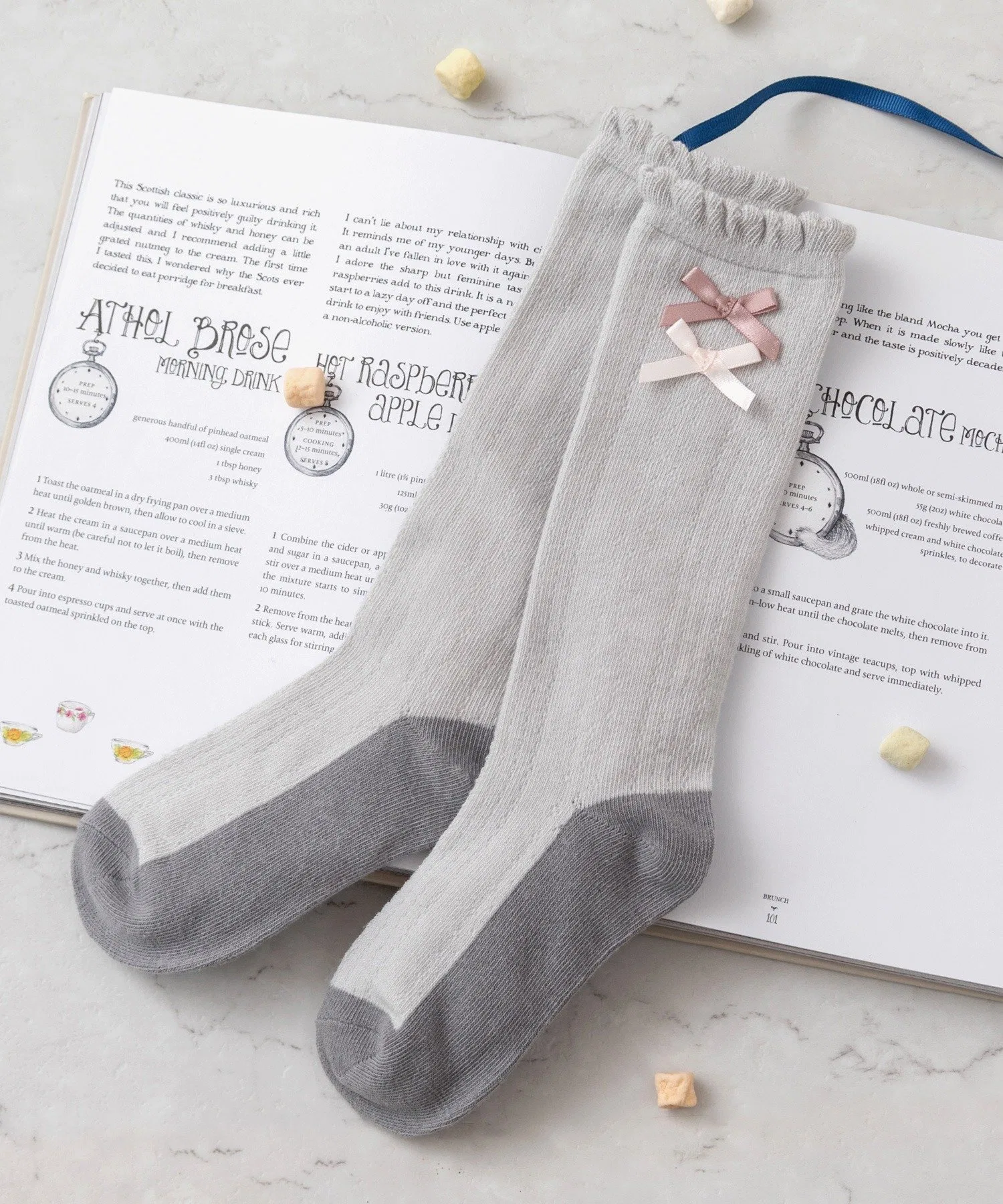 Высокие носки с двойной лентой Panpantutu, pearl gray