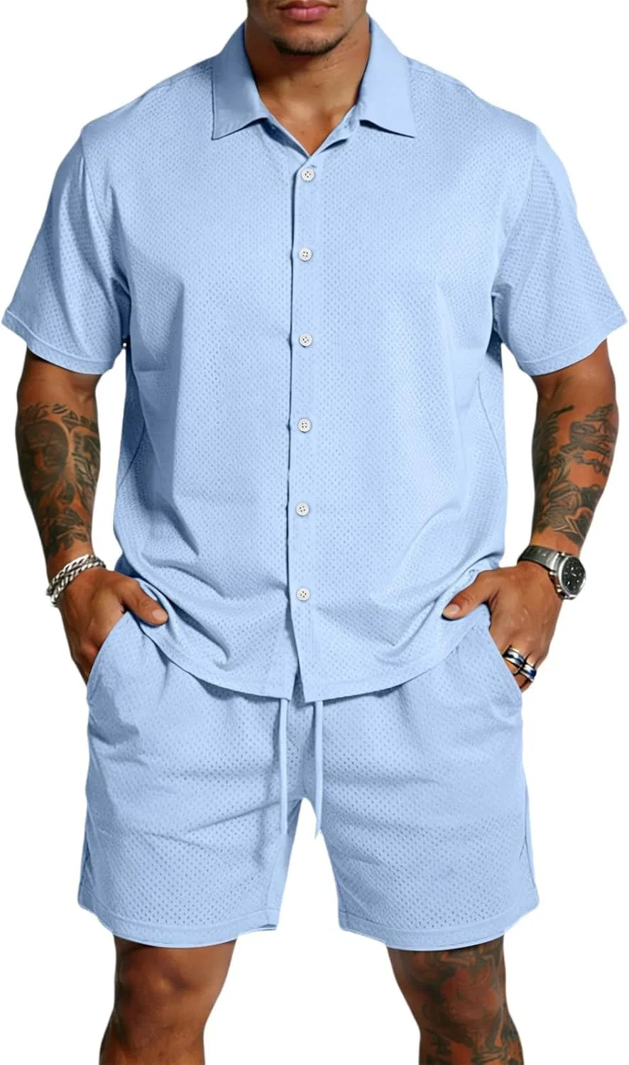 Мужской летний костюм из 2 предметов с коротким рукавом, Light Blue — фото 4