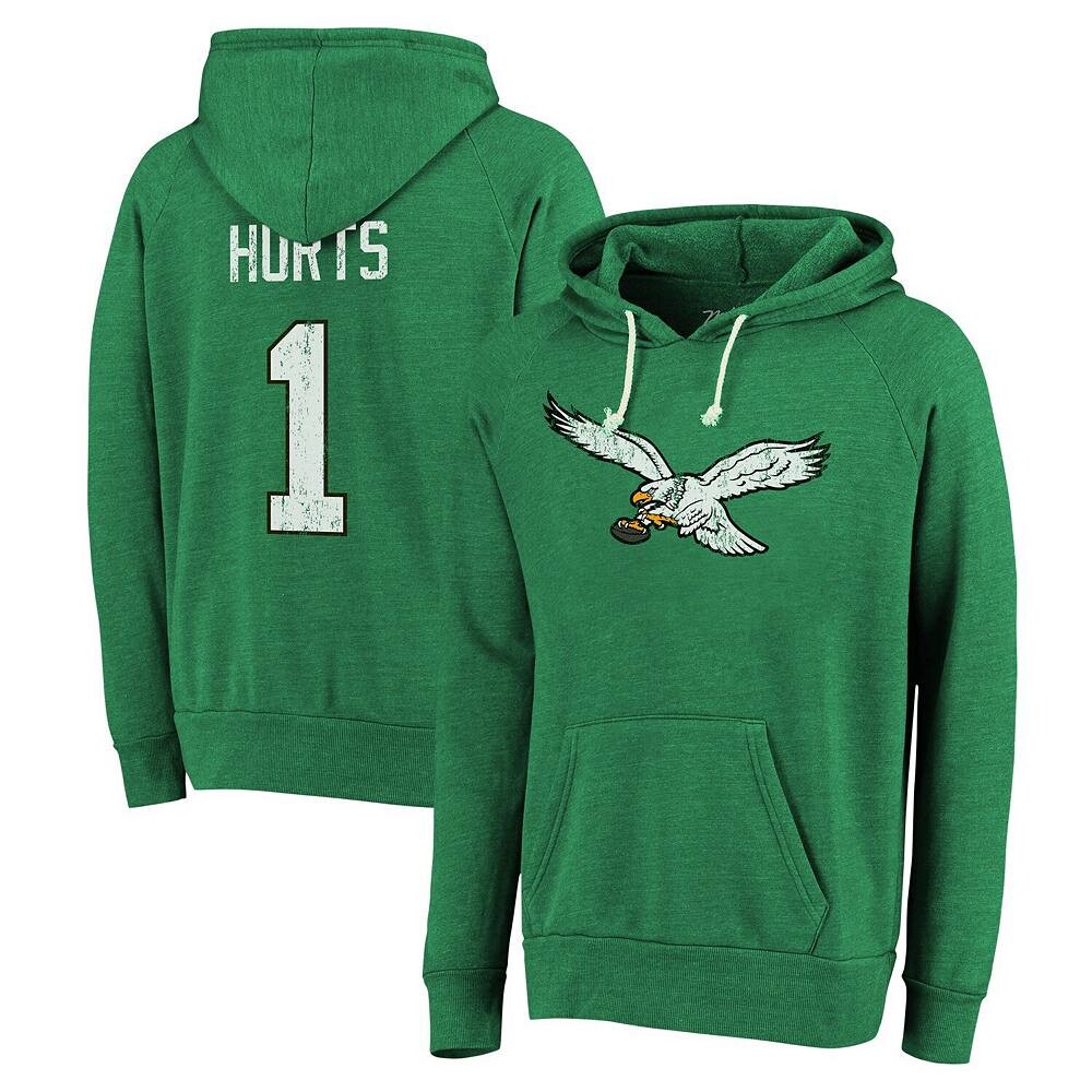 

Мужской пуловер с капюшоном Majestic Threads Jalen Hurts Kelly Green Philadelphia Eagles с именем и номером, цвет Eag Green