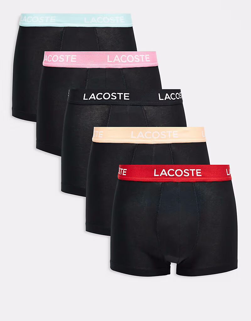 

Комплект из 5 трусов-боксеров Lacoste черного цвета с контрастными поясами