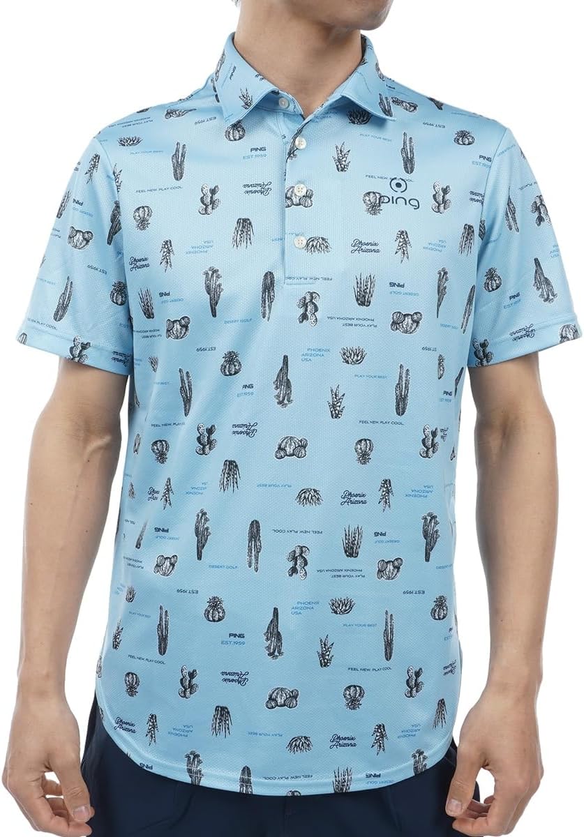 

Мужская рубашка-поло с коротким рукавом (принт кактуса, влагоотводящая, быстросохнущая) / для гольфа / 621-4160315 Ping Apparel, синий