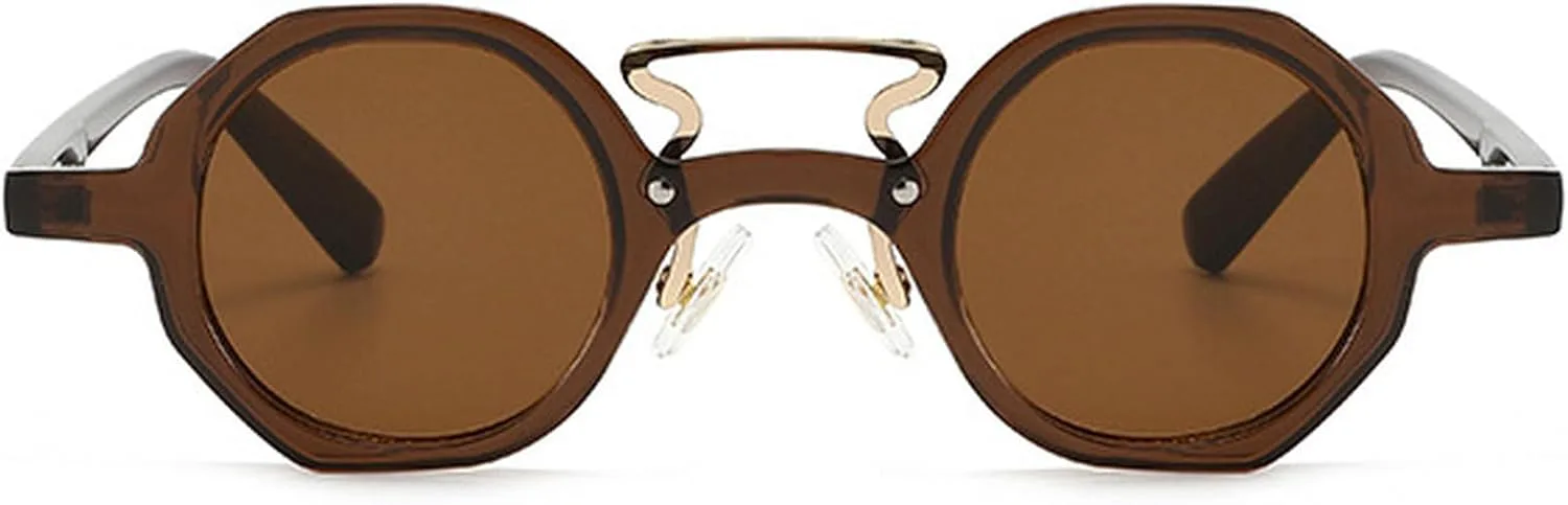 

Ретро маленькие круглые солнцезащитные очки для женщин и мужчин, модные панк-очки, женские очки с двойной перемычкой, защита от УФ-излучения UV400 mincl, Brown