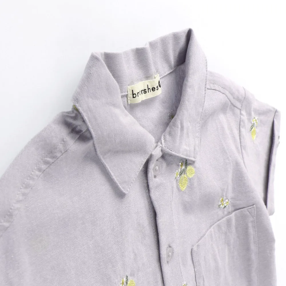 Рубашка с коротким рукавом, вышитая лимонами и цветами Branshes, Lavender — фото 2