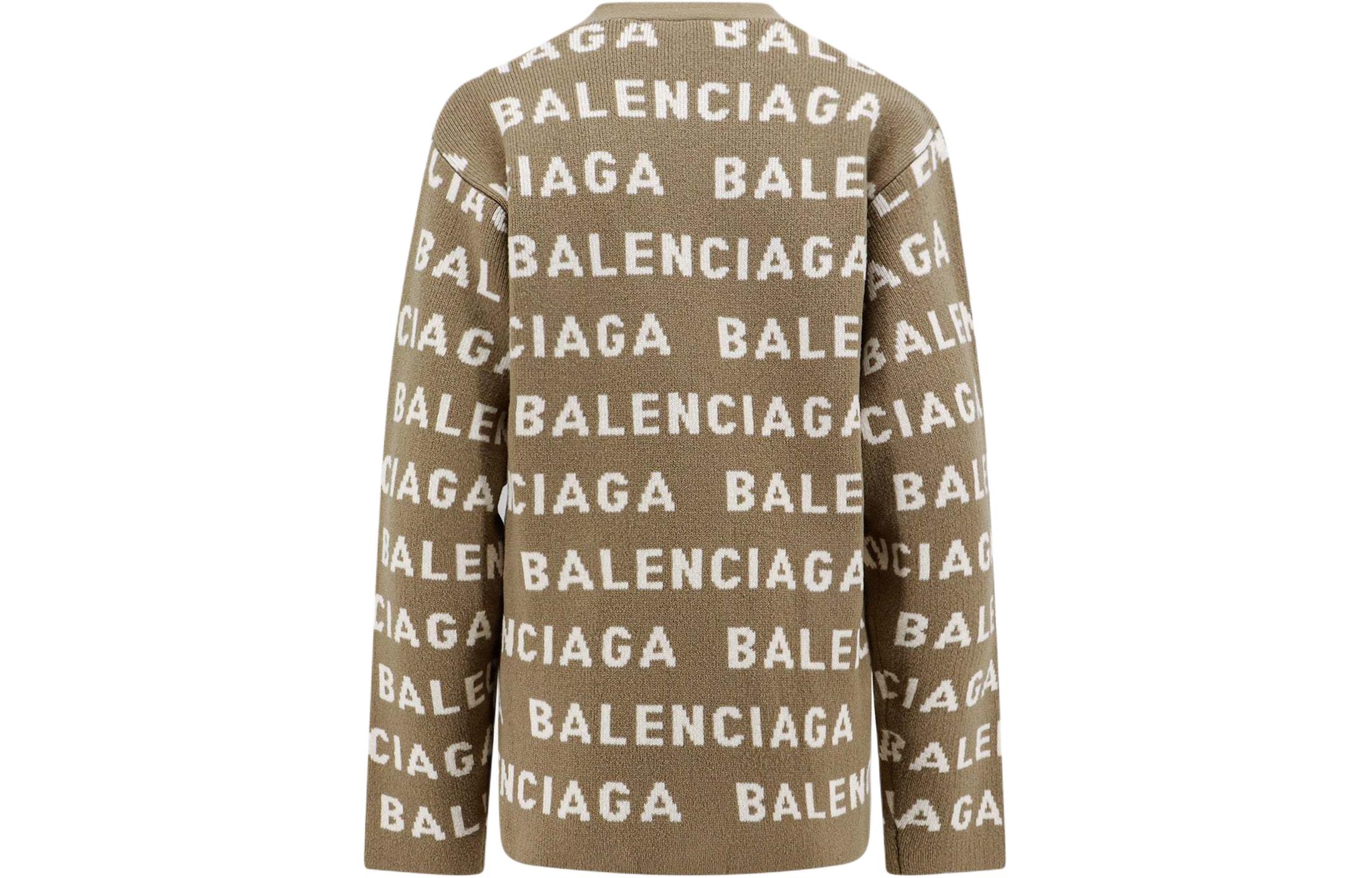 Кардиган с пуговицами и интарсией с логотипом по всей поверхности Balenciaga, бежевый желтый — фото 4