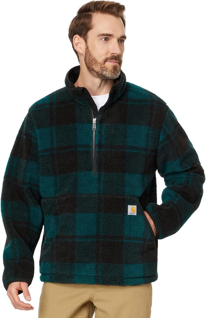 

Carhartt мужская свободная флисовая толстовка, Carhartt Mens Loose Fit Fleece Pullover Hunt Club/Black Plaid Me