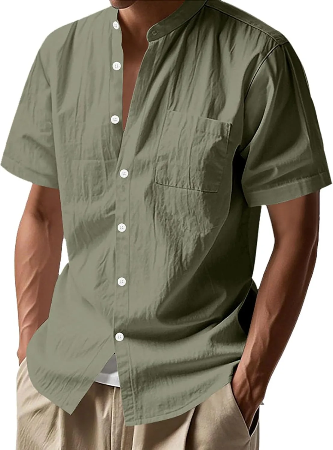 

Мужская хлопковая льняная рубашка с коротким рукавом