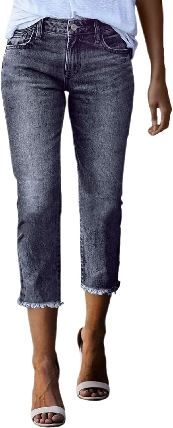 

Женские джинсы-капри slim fit с высокой талией и прямыми штанинами