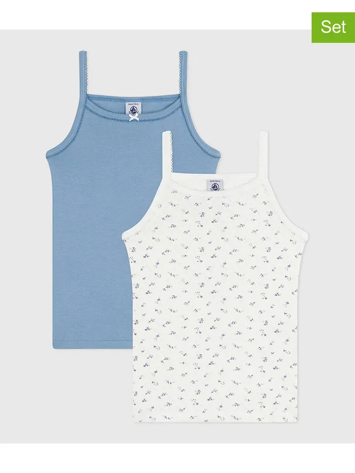 Комплект из 2 боди, с узором, PETIT BATEAU, кремовый/голубой