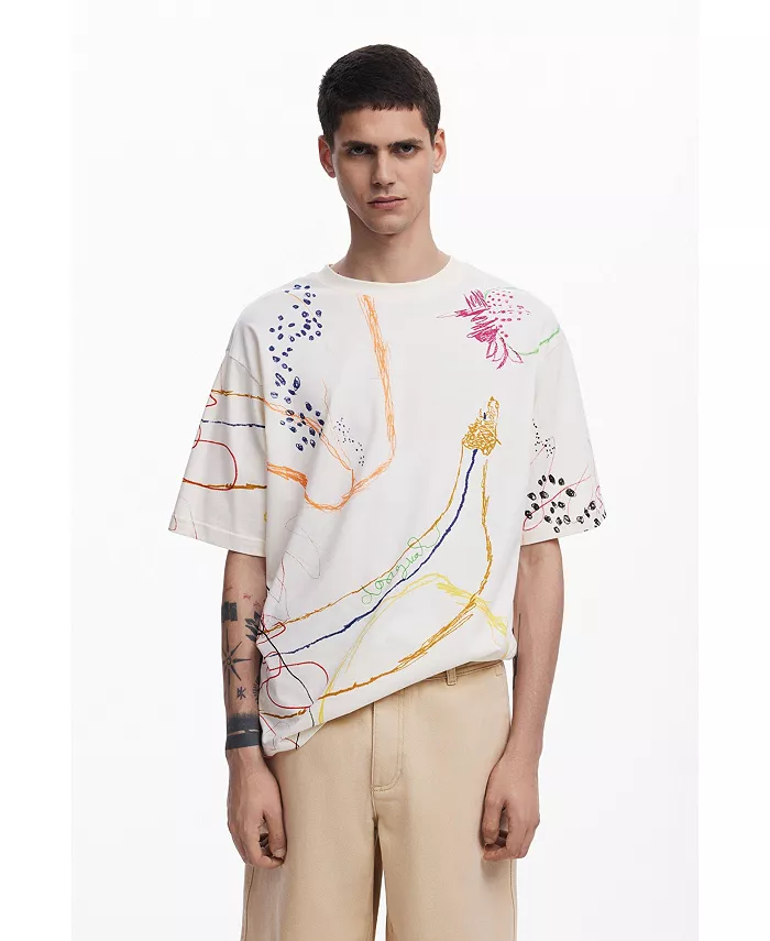 

Мужская футболка с коротким рукавом и принтами Desigual, загар/бежевый