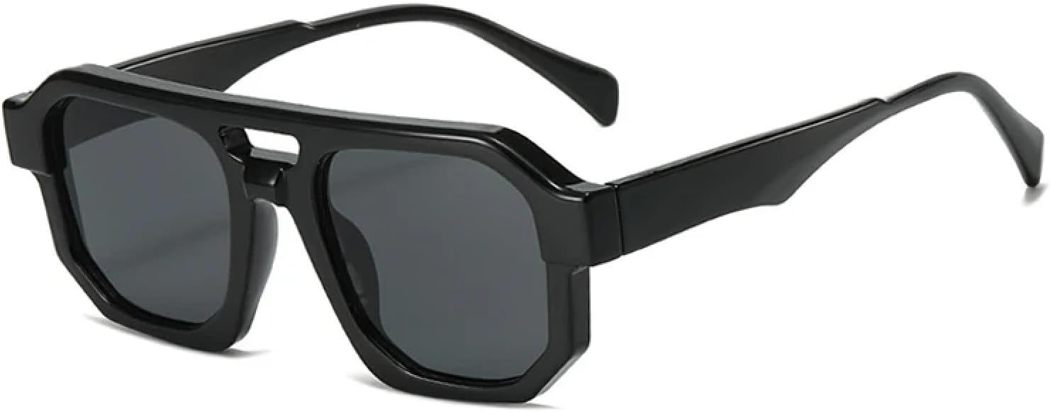 

Солнцезащитные очки с двойной перемычкой для женщин и мужчин, градиентные прозрачные линзы, оправа в стиле ретро-панк, защита от УФ-излучения UV400 UATXTAU, Black Gray