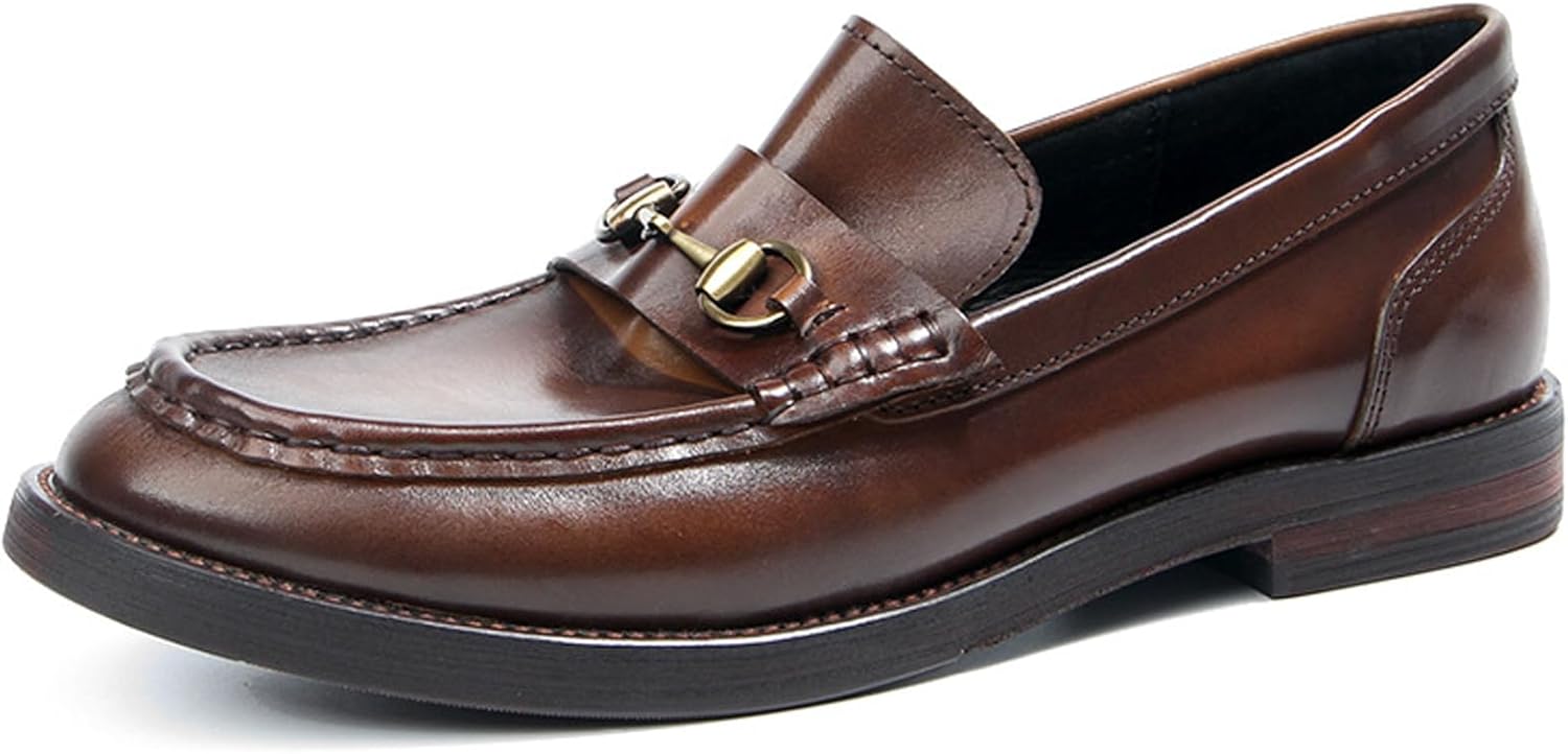 

Мужские лоферы WinDhana - Лоферы из натуральной кожи с металлической пряжкой, Классические туфли с полированной металлической отделкой для официального стиля 1107-15, коричневый