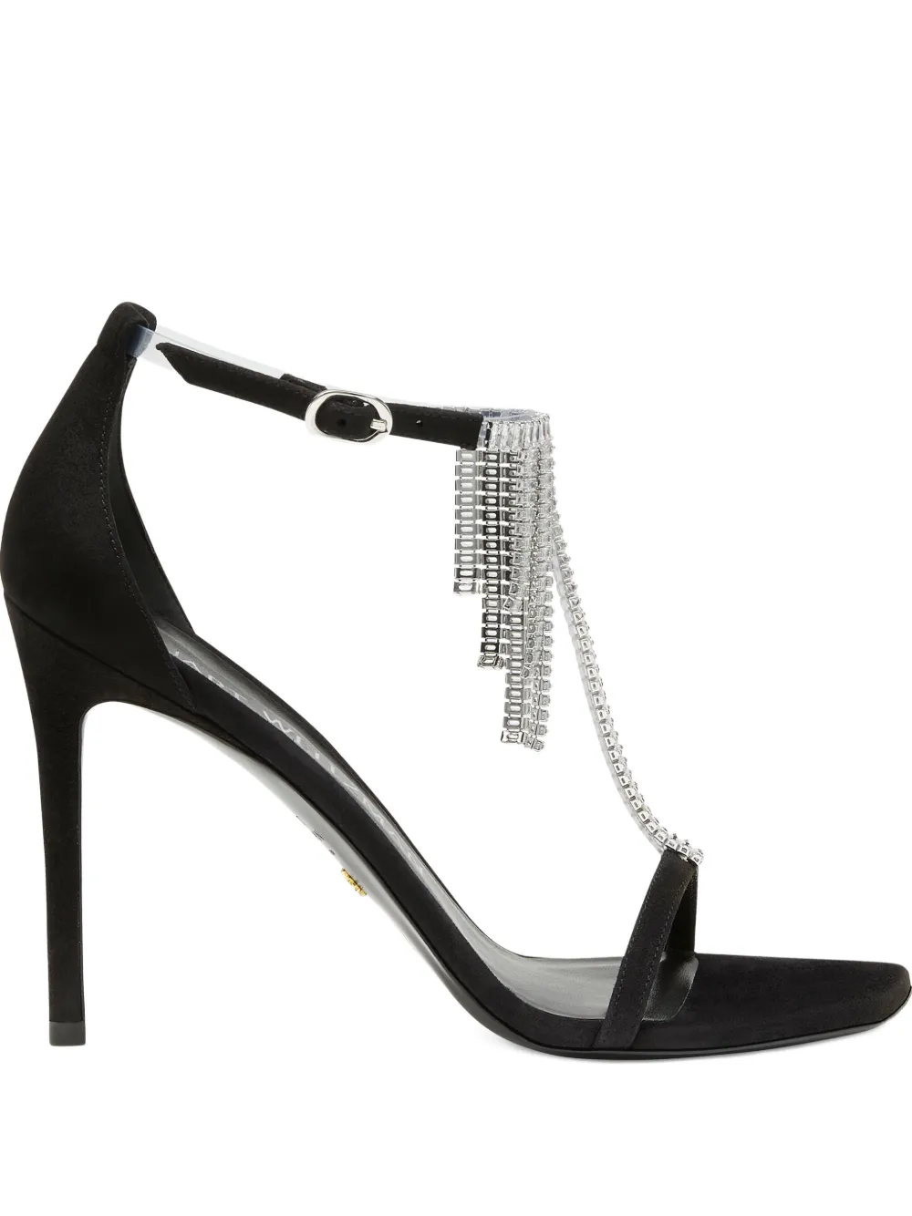 Босоножки Nudistcurve Superglam с кристаллами и бахромой, каблук 100 мм Stuart Weitzman, черный