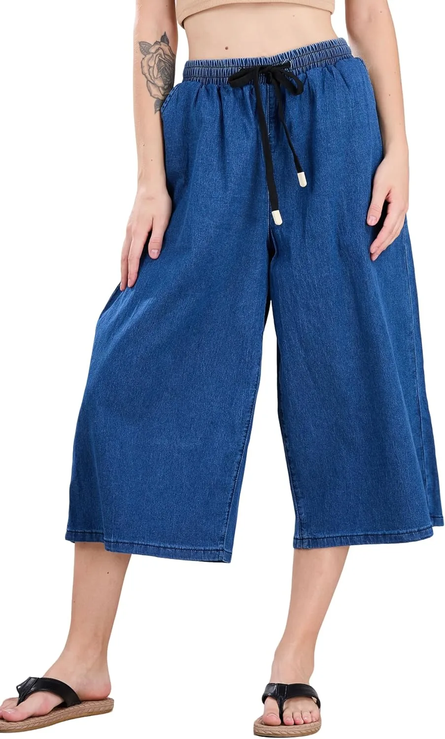 

Женские джинсовые кюлоты с эластичным поясом CHARTOU