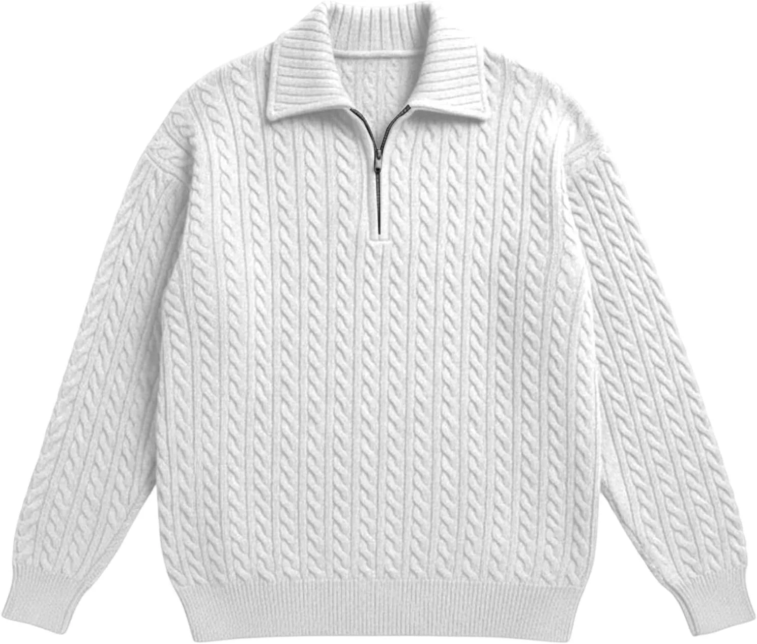 

Мужской свитер с воротником стойкой и кабельной вязкой