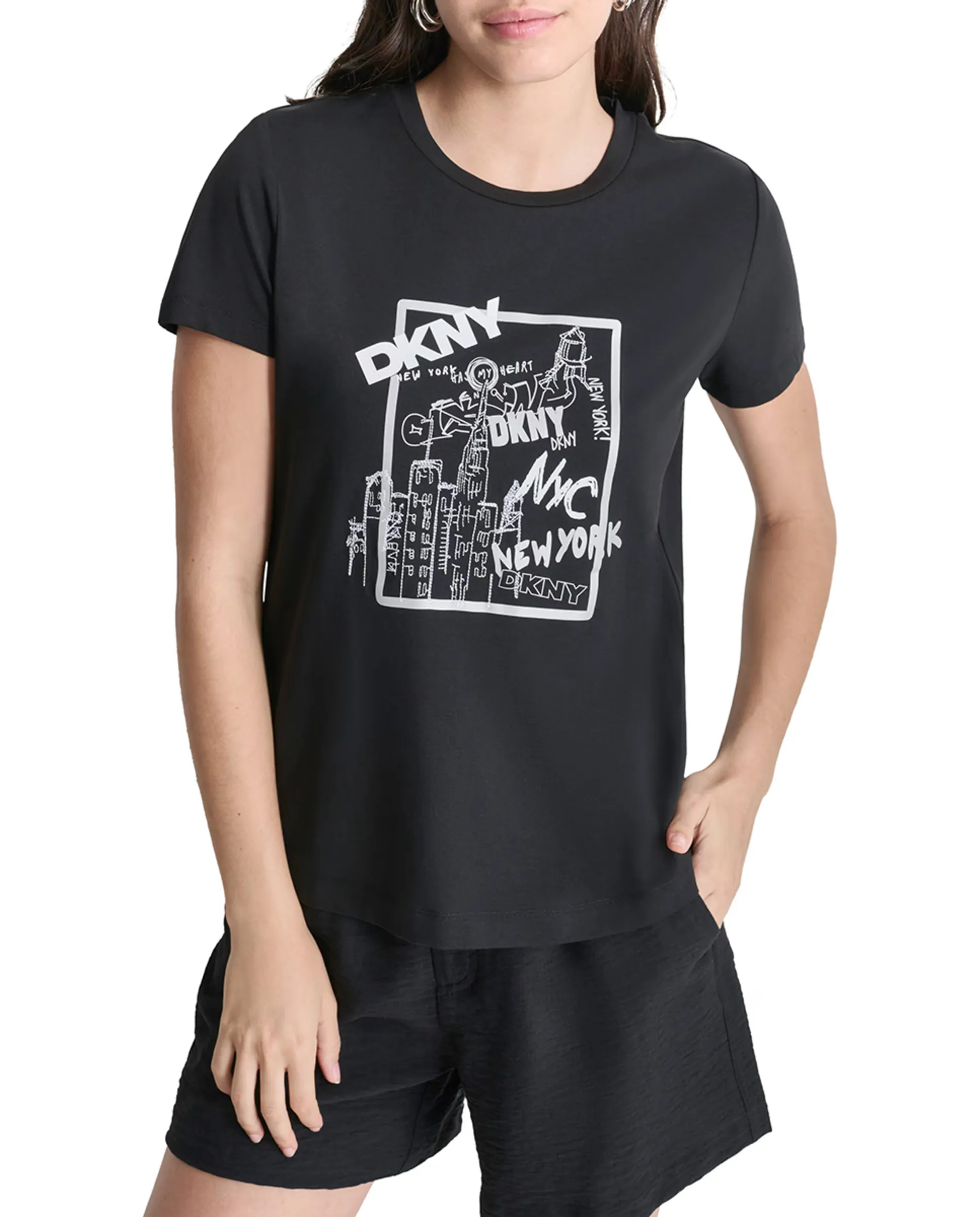 

Футболка с коротким рукавом и круглым вырезом с принтом DKNY, черный