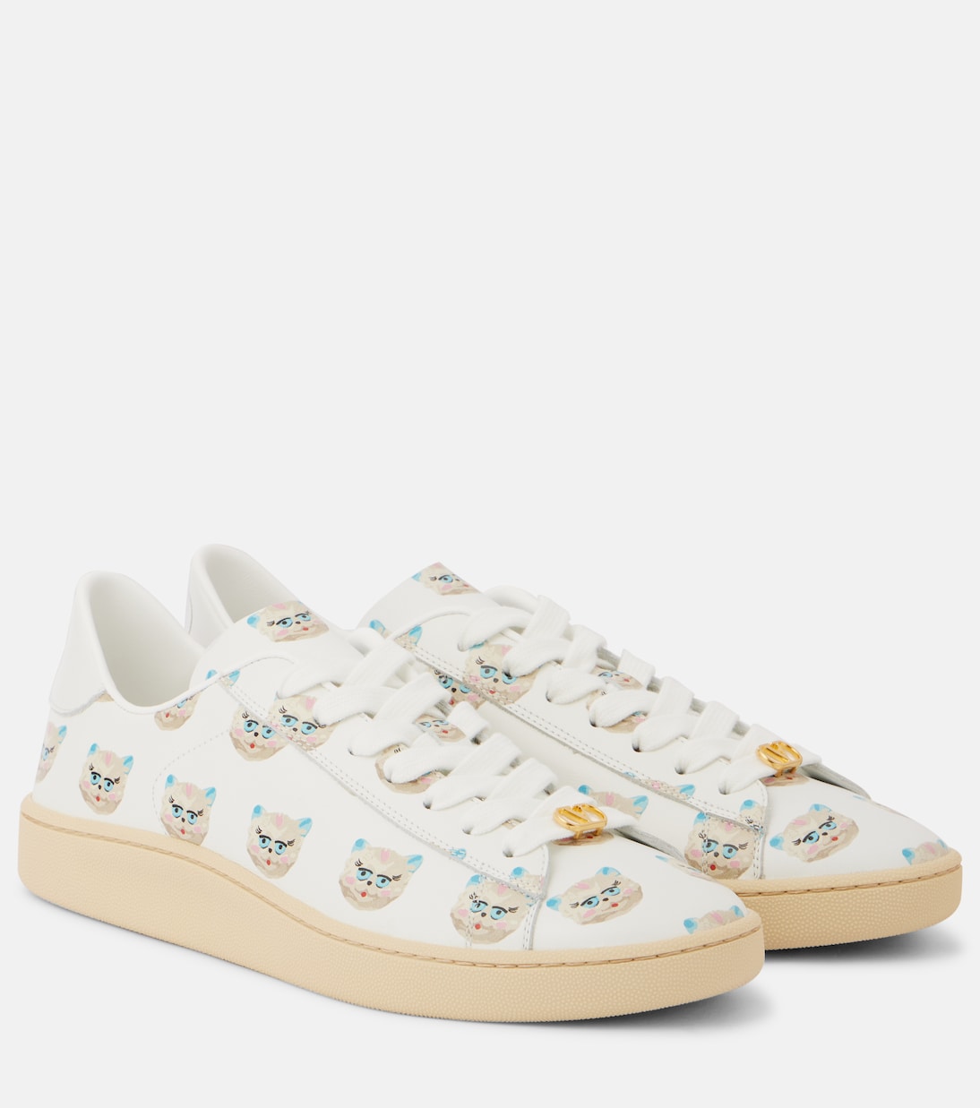 Кроссовки из кожи с принтом Royco VLogo Valentino Garavani, Bianco-Multicolor
