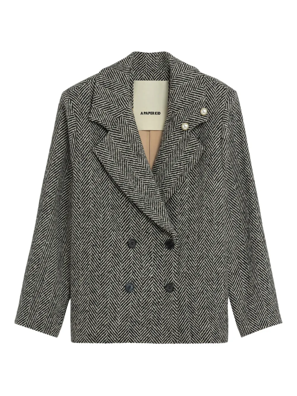 

Двубортный блейзер с узором в елочку A Paper Kid, серый