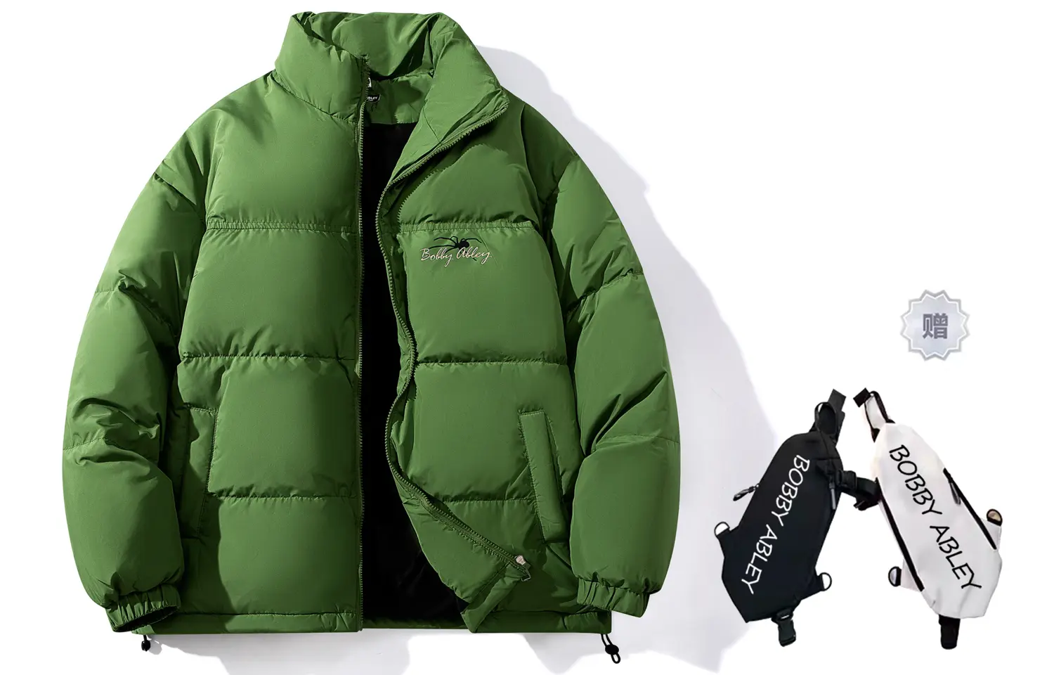 

BOBBY ABLEY Унисекс пуховик, Grass Green (Comes with Brand Crossbody Bag)