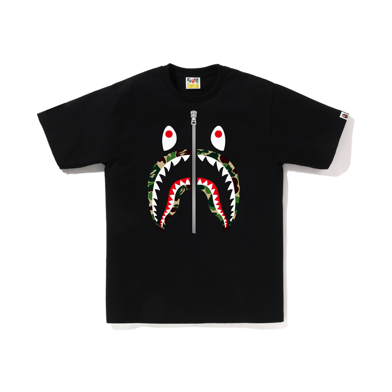 Футболка Bape Abc Camo Shark Silver Zip Tee A BATHING APE, бело-зеленая — фото 3