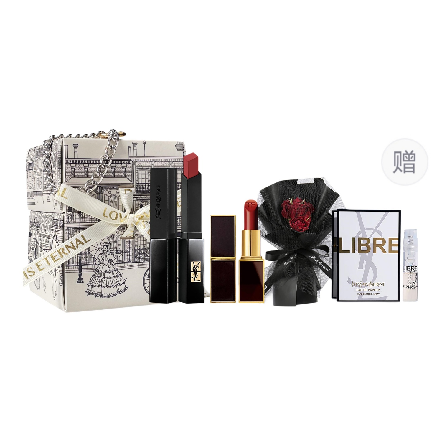 

Набор помады little gold bar для женщин SAINT LAURENT, Small черный Stripes N°302 with Tom Ford TF16 1g+черный Angel Bouquet Box