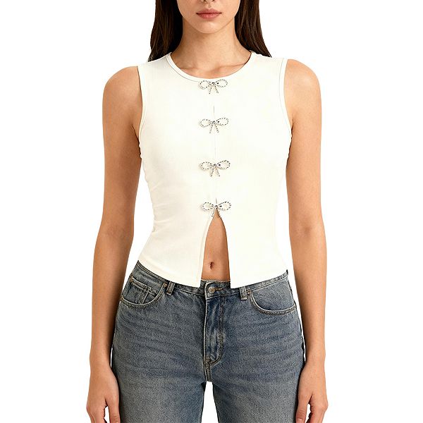 

Женский повседневный топ без рукавов с V-образным вырезом и разрезом спереди Clearflower, Beige