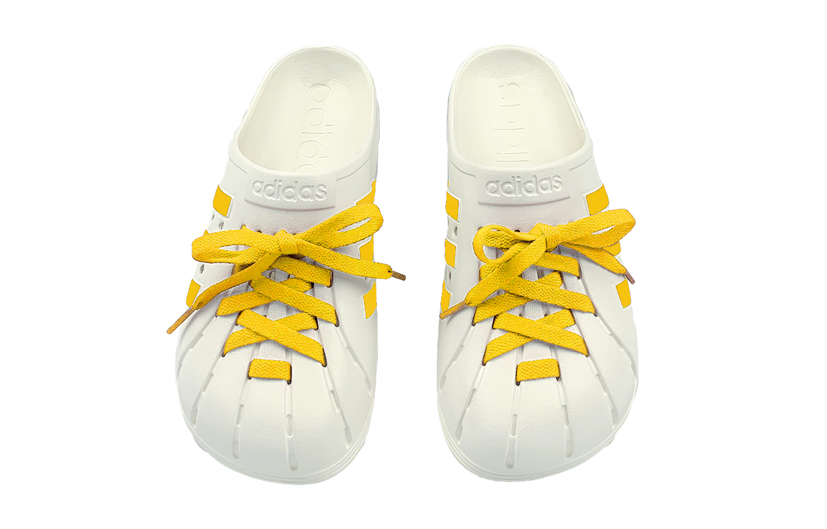 Adidas Адилетт закрытые нескользящие шлепанцы унисекс бело-желтые, цвет White Yellow — фото 4